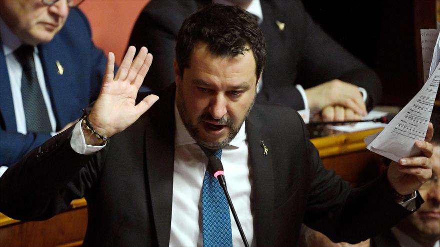 El líder del partido italiano La Liga, Matteo Salvini, en el Senado, Roma, 12 de febrero de 2020. (Foto: AFP)