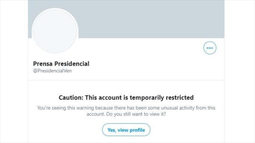 Twitter bloquea la cuenta oficial de la Presidencia de Venezuela.