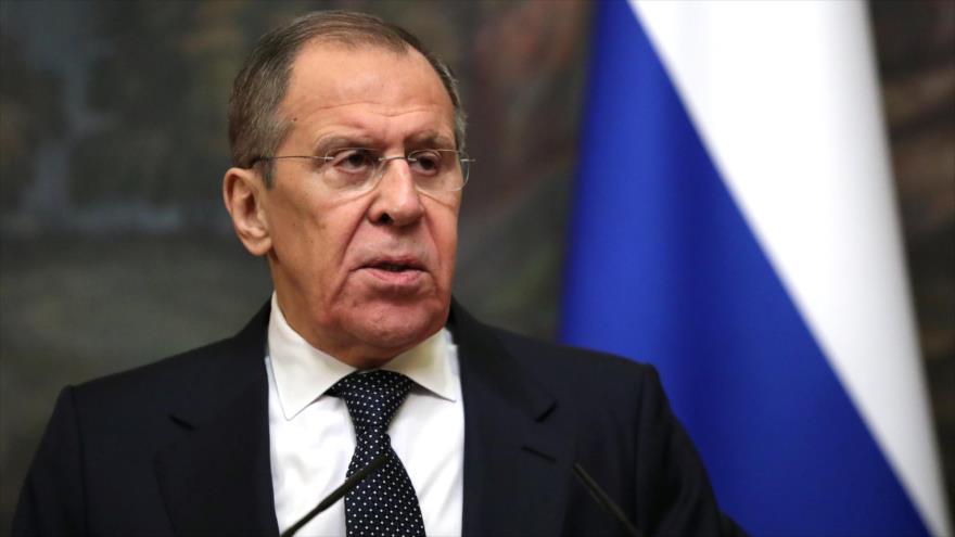 El canciller ruso, Serguéi Lavrov, durante una conferencia de prensa en Moscú, capital rusa, 19 de febrero de 2020.