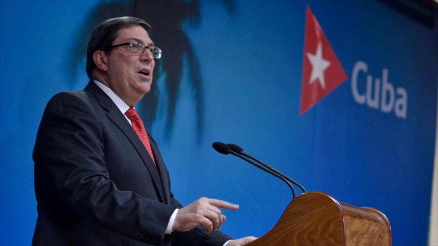 El canciller de Cuba, Bruno Rodríguez, ofrece un discurso en La Habana, capital de la isla.