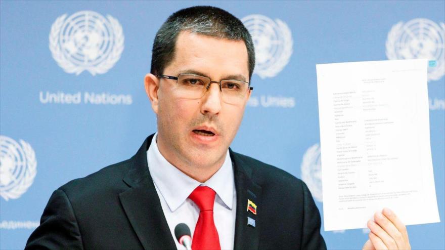 El canciller de Venezuela, Jorge Arreza, habla ante la Organización de Naciones Unidas (ONU).