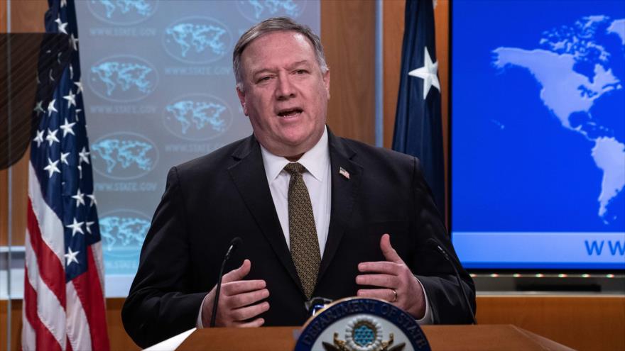 El secretario de Estado estadounidense, Mike Pompeo, ofrece una rueda de prensa en Washington, 22 de abril de 2020. (Foto: AFP) 