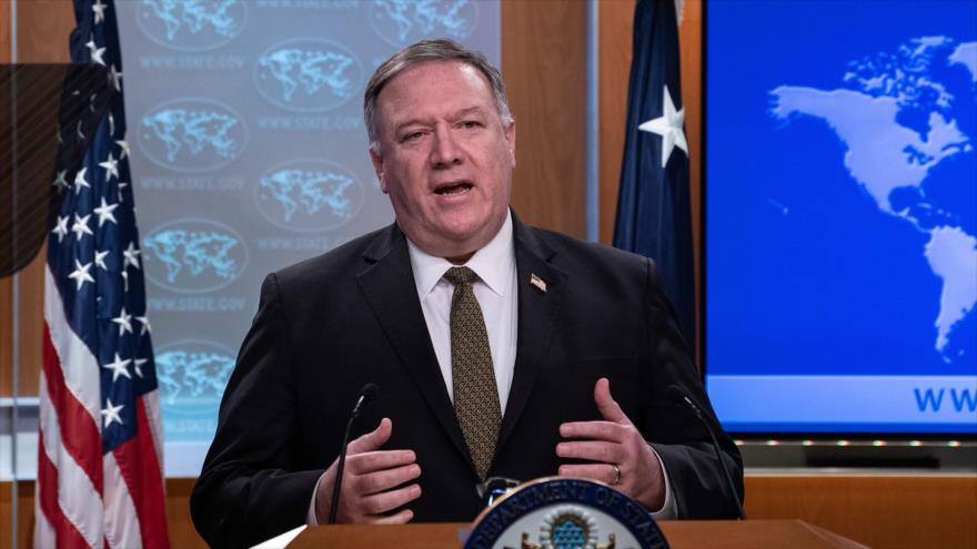 El secretario de Estado de EE.UU., Mike Pompeo, habla en una rueda de prensa en Washington, 22 de abril de 2020. (Foto: AFP)