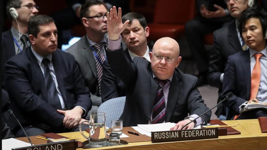 El representante permanente de Rusia ante la ONU, Vasili Nebenzia, en una sesión del Consejo de Seguridad.
