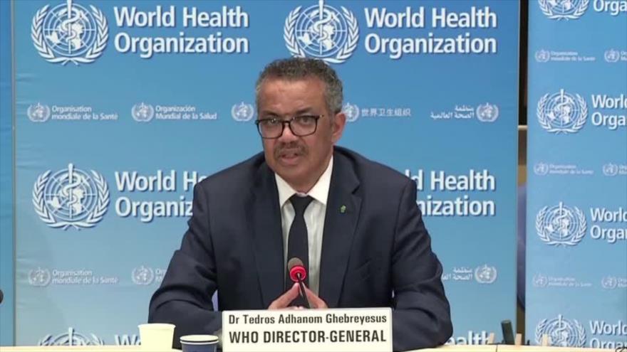El director general de la Organización Mundial de la Salud (OMS), Tedros Adhanom Ghebreyesus, en una rueda de prensa, 29 de abril de 2020.
