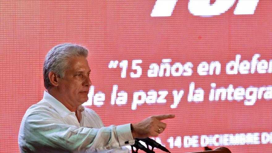 El presidente de Cuba, Miguel Díaz-Canel, en una reunión en La Habana, la capital, 14 de diciembre de 2019. (Foto: APF)