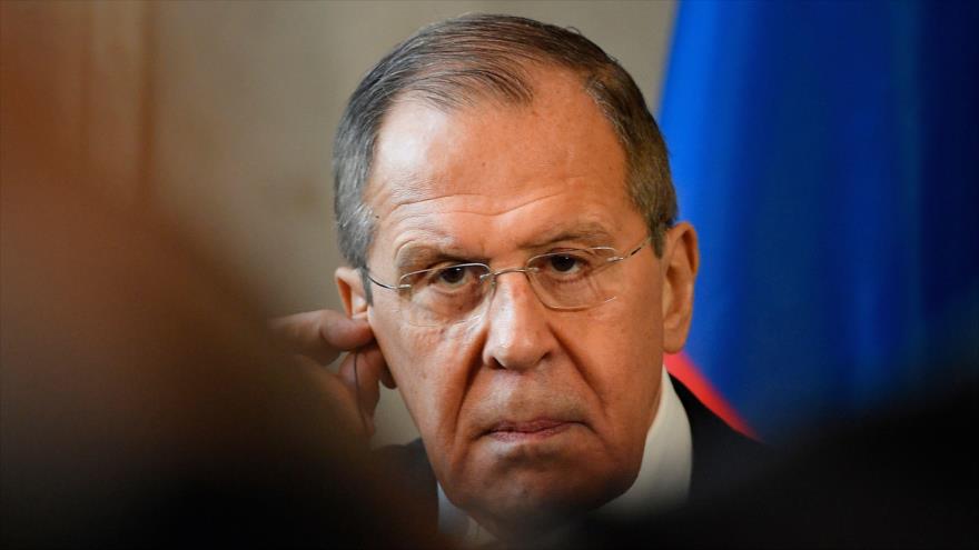 El canciller ruso, Serguéi Lavrov, en una rueda de prensa en Villa Madama, Roma, Italia, 18 de febrero de 2020. (Foto: AFP)