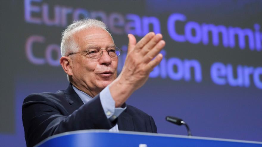 El jefe de la Diplomacia de la Unión Europea (UE), Josep Borrell, en una reunión del organismo en Bruselas, 26 de mayo de 2020. (Foto: AFP)