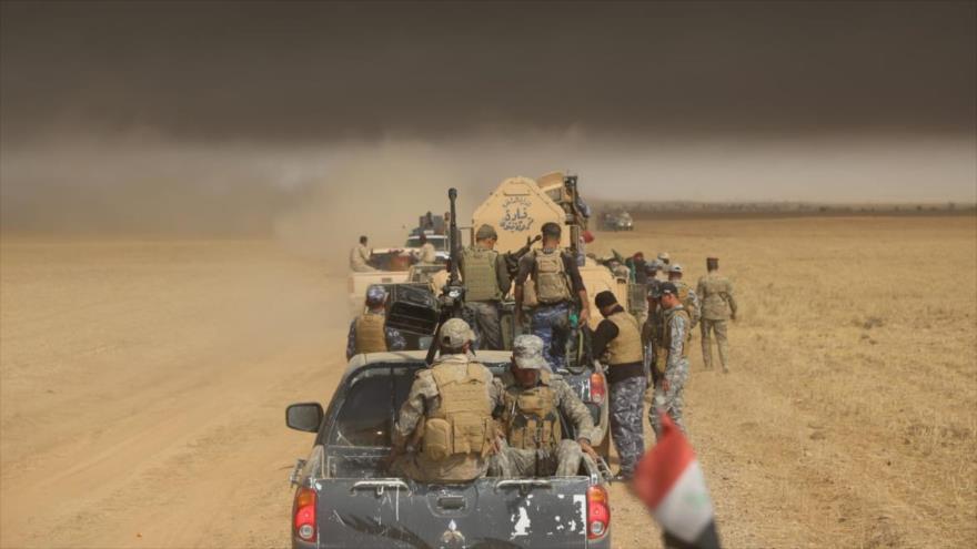 Combatientes de las Unidades de Movilización Popular de Irak (Al-Hashad Al-Shabi, en árabe) en la ciudad de Mosul.