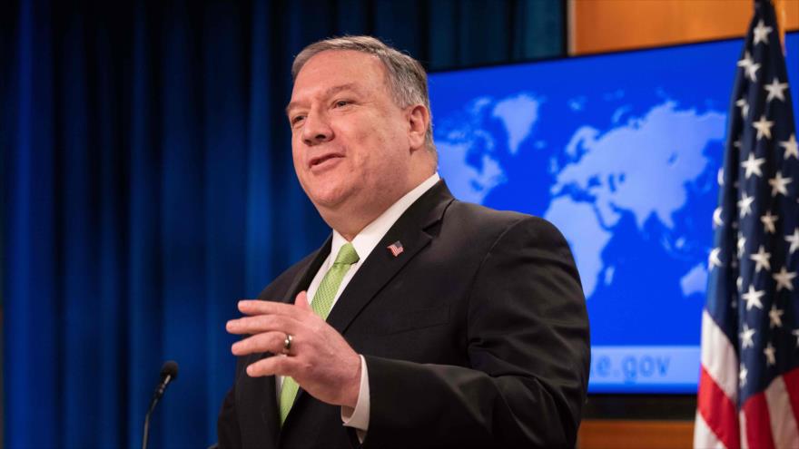 El secretario de Estado de EE.UU., Mike Pompeo, ofrece una rueda de prensa en el Departamento de Estado, Washington D.C., 20 de mayo de 2020. (Foto: AFP)