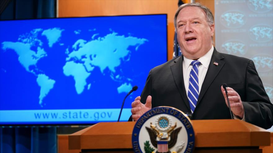El secretario de Estado de EE.UU., Mike Pompeo, habla durante una conferencia de prensa en Washington, 06 de mayo de 2020.