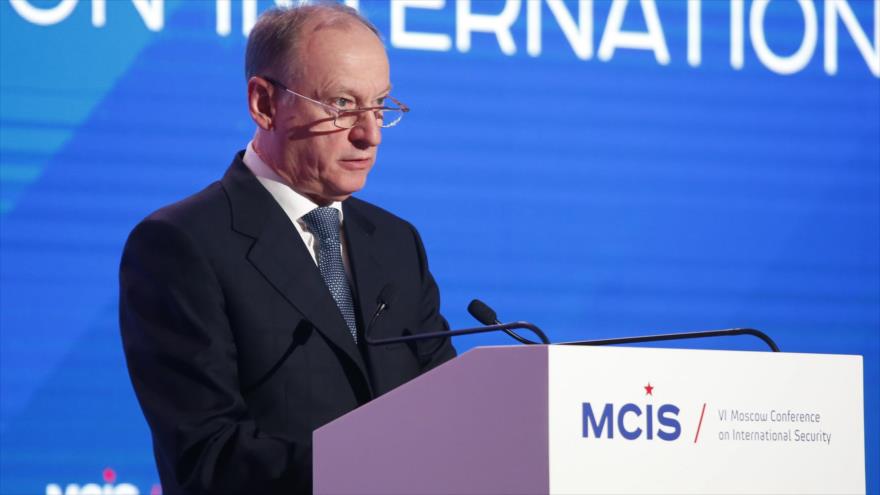 El secretario del Consejo de Seguridad de Rusia, Nikolai Pátrushev, ofrece un discurso durante la Conferencia de Seguridad Internacional de Moscú.