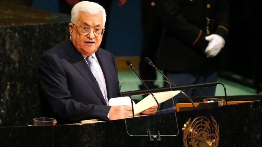 El presidente palestino, Mahmud Abás, habla en una sesión de la Asamblea General de las Naciones Unidas (AGNU), con sede en Nueva York.