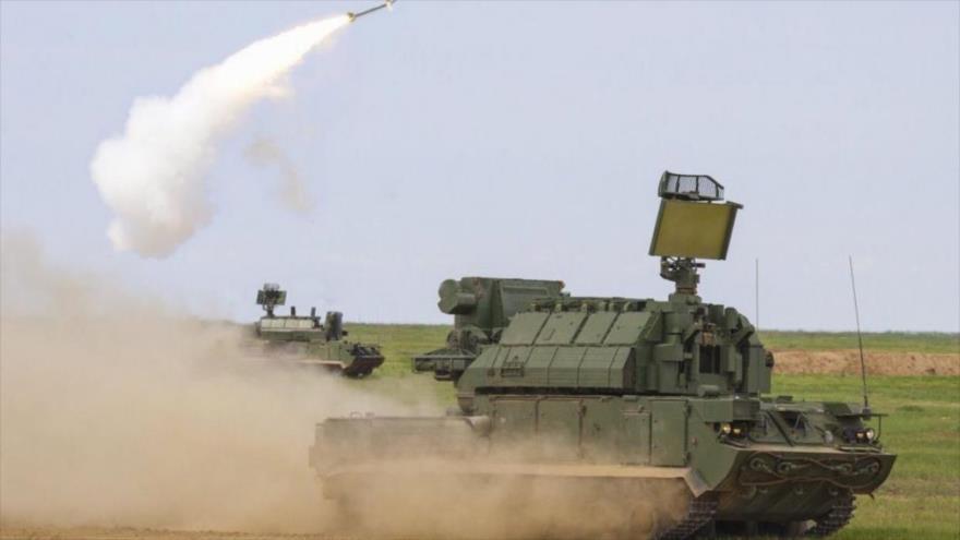 Sistemas antiaéreos rusos Tor-M2, durante una maniobra militar.