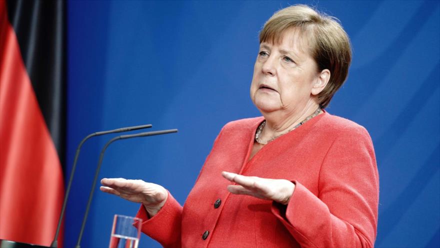 La canciller alemana, Angela Merkel, durante una rueda de prensa en Berlín (capital), 19 de junio de 2020. (Foto: AFP)