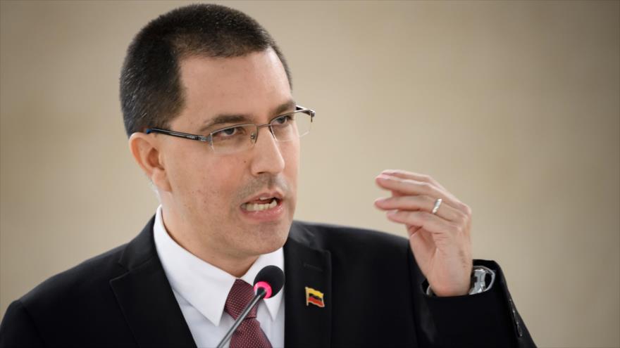 El canciller venezolano, Jorge Arreaza, en la reunión anual del CDHNU en Ginebra, 25 de febrero de 2020. (Foto: AFP)