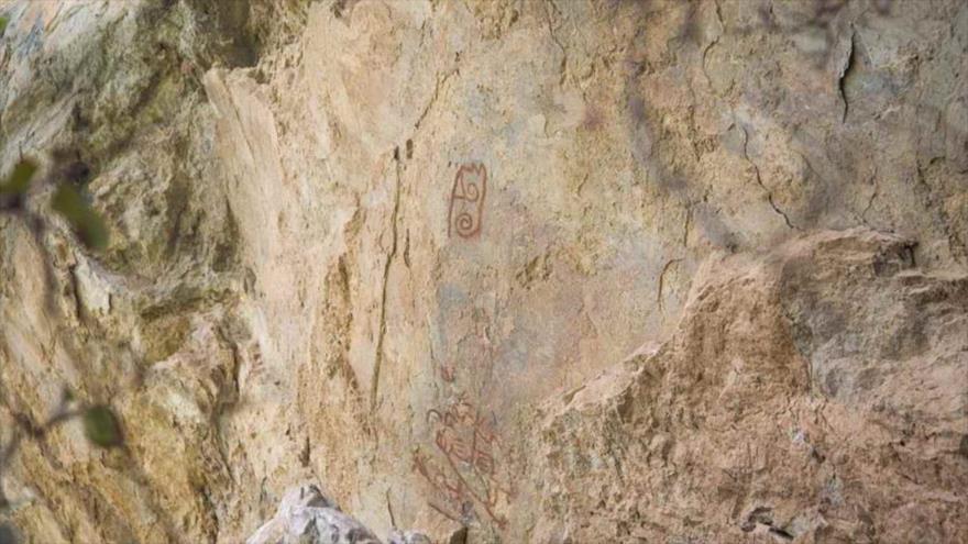 Una vista de un fragmento de una pintura rupestre en la comunidad de Santa María Mixtequilla, en el estado de Oaxaca (México) tomada el 2 de julio de 2020.