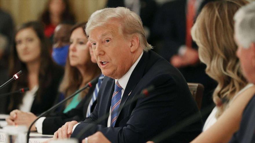 El presidente Donald Trump durante un evento con estudiantes, maestros y administradores en la Casa Blanca, 07 de julio de 2020.