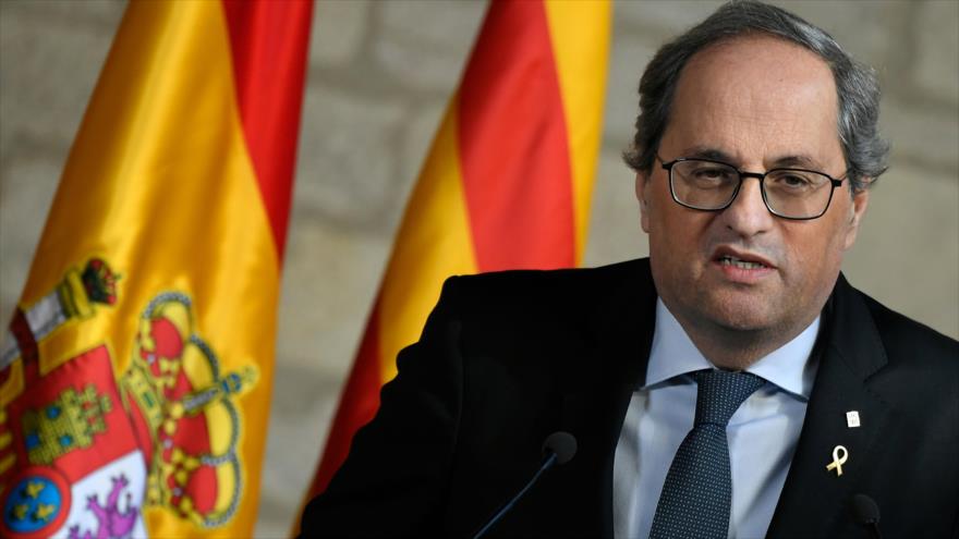 El presidente de la Generalitat catalana, Quim Torra, en una conferencia de prensa en Barcelona, 6 de febrero de 2020. (Foto: AFP)