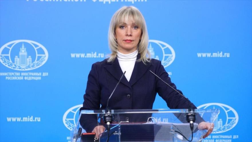 La portavoz del Ministerio de Asuntos Exteriores de Rusia, María Zajárova, ofrece una rueda de prensa en Moscú, capital.