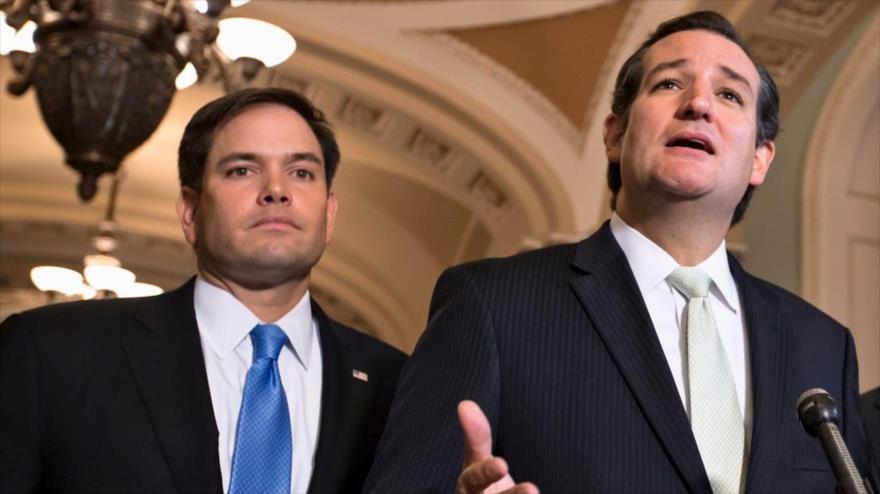 Congresistas republicanos estadounidenses, Marco Rubio (izq.) y Ted Cruz.