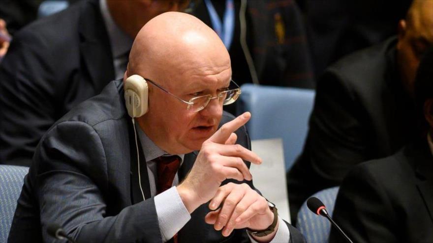 El embajador de Rusia ante las Naciones Unidas, Vasili Nebenzia, en una reunión en Nueva York (EE.UU.), 26 de enero de 2019. (Foto: AFP)