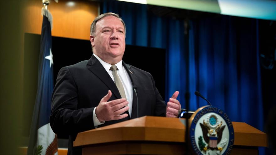 El secretario de Estado de EE.UU., Mike Pompeo, durante una conferencia de prensa en Washington D.C., 1 de julio de 2020. (Foto: AFP)