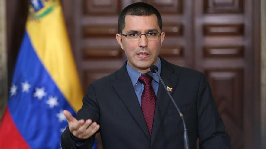 El ministro venezolano de Asuntos Exteriores, Jorge Arreaza, en una rueda de prensa en Caracas, la capital.