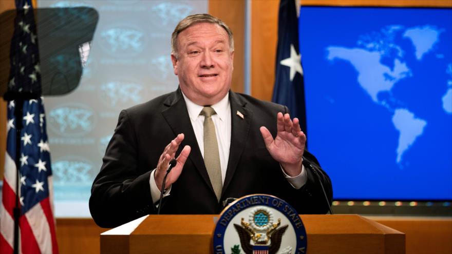 El secretario de Estado de EE.UU., Mike Pompeo, en una conferencia de prensa en el Departamento de Estado, 1 de julio de 2020. (Foto: AFP)