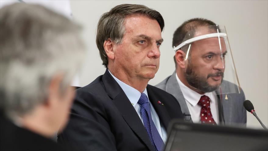 El presidente brasileño, Jair Bolsonaro, durante una videoconferencia, en Brasilia, la capital, 2 de julio de 2020. (Foto: AFP)
