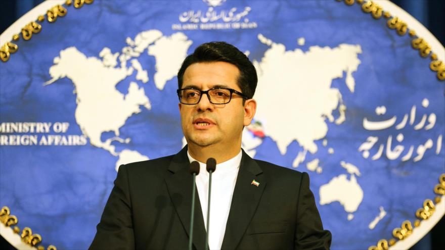 El portavoz de la Cancillería de Irán, Seyed Abás Musavi, en una rueda de prensa en Teherán, la capital.