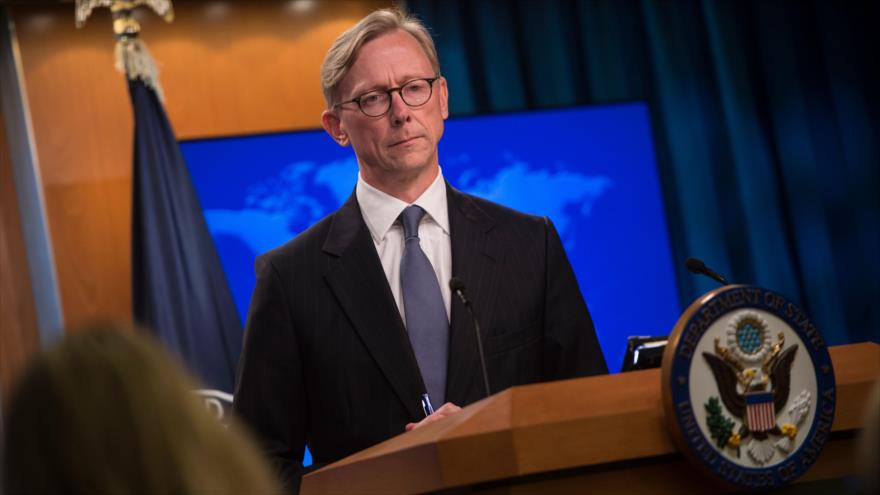 El dimisionario enviado especial del Departamento de Estado de EE.UU. para Irán, Brian Hook, en una rueda de prensa en Washington.