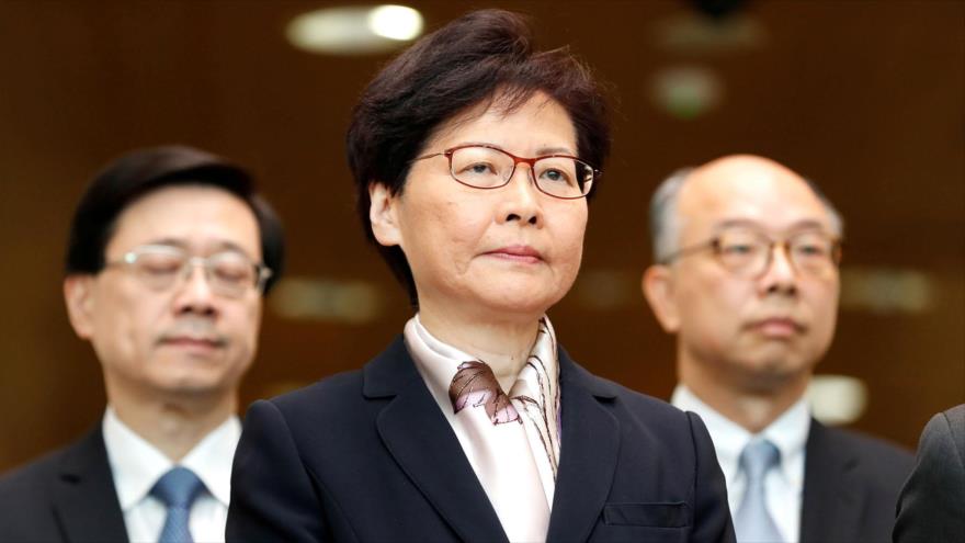 La jefa ejecutiva de Hong Kong, Carrie Lam, en una conferencia de prensa, 5 de agosto de 2019. (Foto: Reuters)