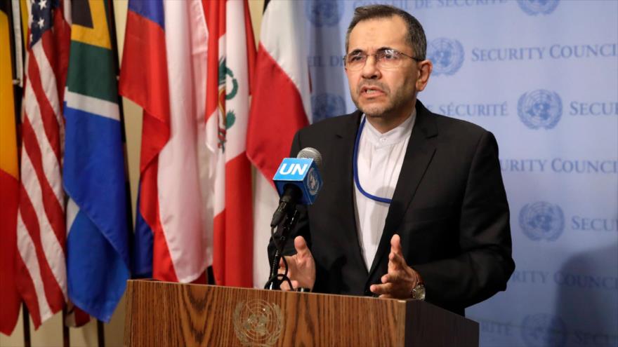 El representante permanente de Irán ante la ONU, Mayid Tajt Ravanchi, en una conferencia de prensa, 24 de junio de 2019.