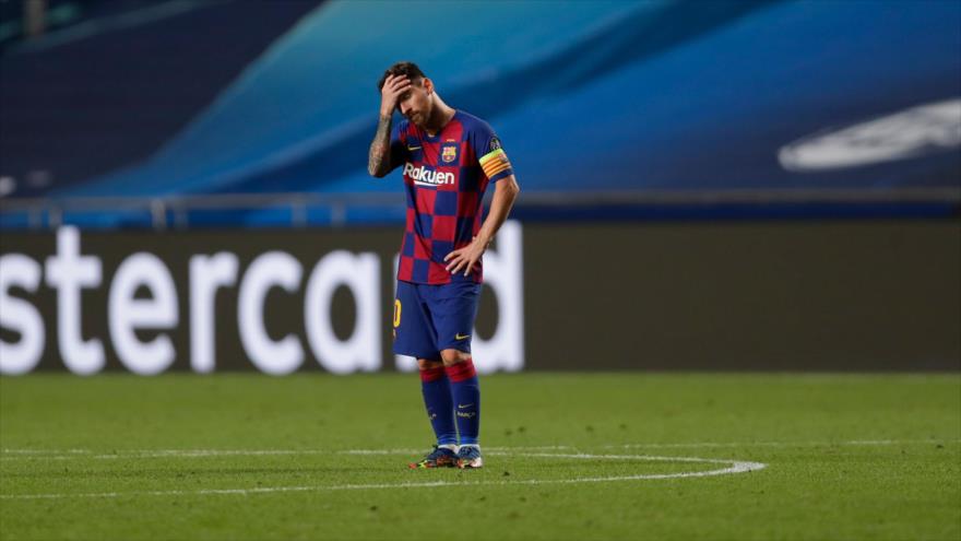 El delantero argentino Lionel Messi durante el partido de fútbol entre el Barcelona y el Bayern de Múnich, 14 de agosto de 2020. (Foto: AFP)