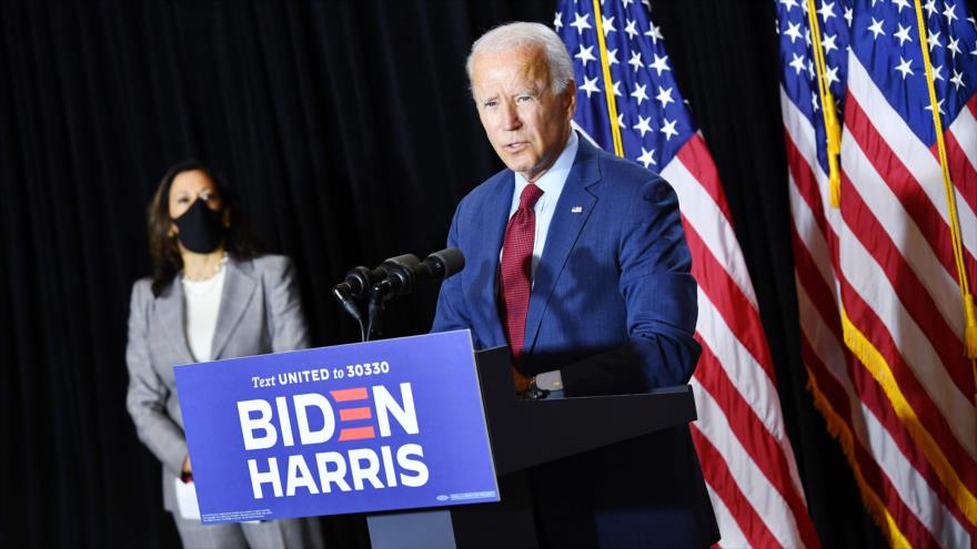 El candidato demócrata Joe Biden y su compañera de fórmula Kamala Harris en una rueda de prensa en Delaware, EE.UU., 13 de agosto de 2020. (Foto: AFP)