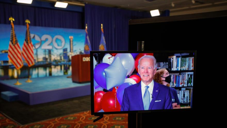 El candidato presidencial de EE.UU. Joe Biden en la Convención Nacional Demócrata, por videoconferencia, en Wisconsin, 18 de agosto de 2020. (Foto: AFP)