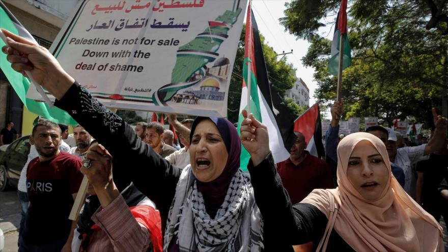 Palestinos se manifiestan contra acuerdo israelo-emiratí en Gaza