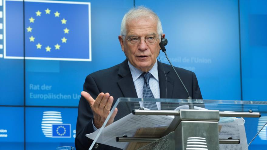 El jefe de la Diplomacia de la Unión Europea (UE), Josep Borrell, en una conferencia en Bruselas, 16 de junio de 2020. (Foto: AFP)