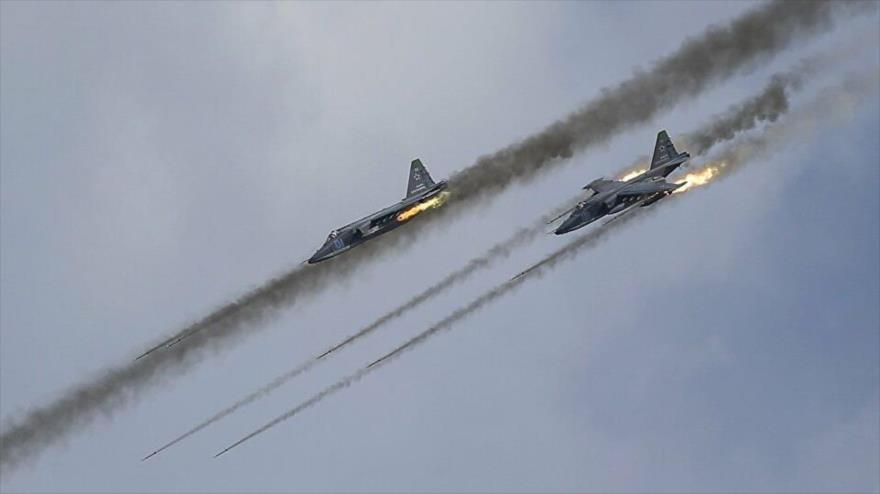 Aviones rusos, Su-25 bombardean blancos terrroistas en Siria.