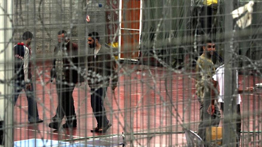 Prisioneros palestinos en el patio de la cárcel israelí de Megiddo, en el noreste de los territorios ocupados. (Foto: AFP)