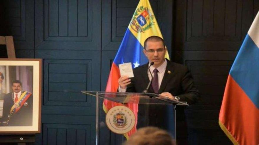 El canciller de Venezuela, Jorge Arreaza, desde la Cancillería de Venezuela, 2 de septiembre de 2020.