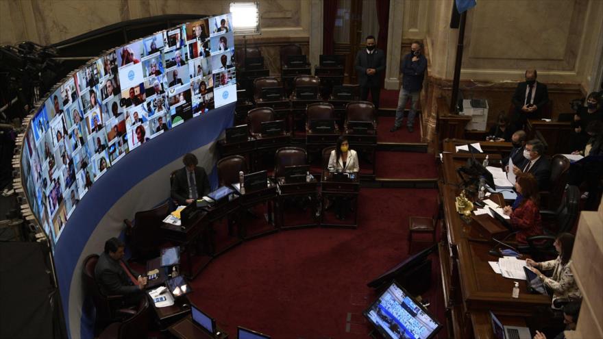 La primera sesión virtual del Senado argentino en Buenos Aires, Argentina, 13 de mayo de 2020. (Foto: AFP)