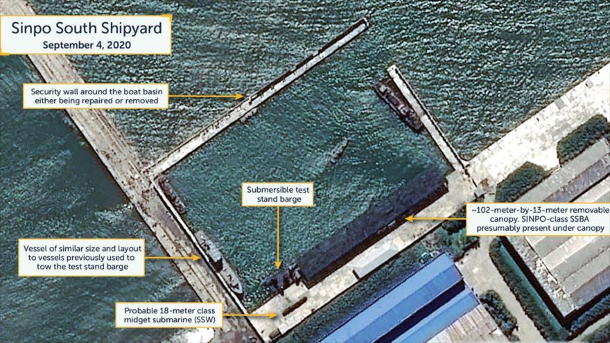 Foto satelital del astillero naval Sinpo Sur en Corea del Norte, aportada por el Centro de Estudios Estratégicos e Internacionales, 4 de septiembre de 2020.