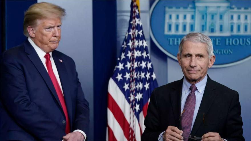 Anthony Fauci, principal epidemiólogo de EE.UU. (dcha.), y el presidente Donald Trump, en la Casa Blanca, 22 de abril de 2020. (Foto: AFP)