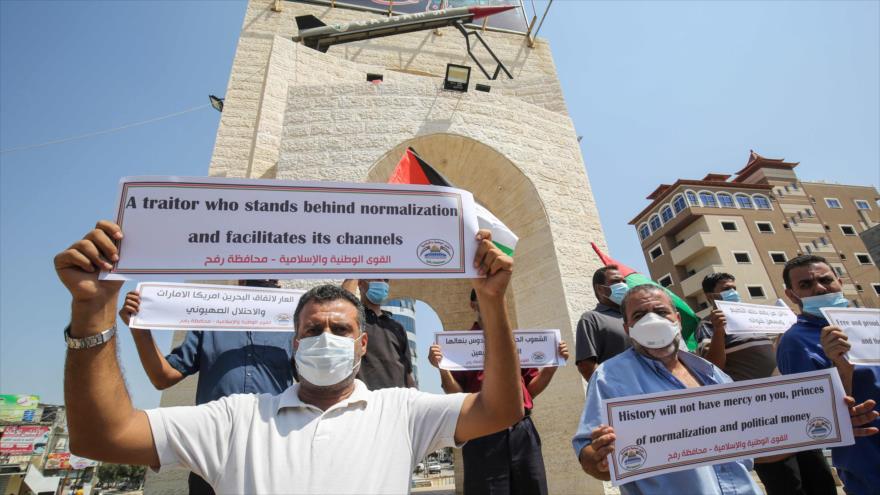 Palestinos protestan en Gaza contra pacto entre Baréin e Israel