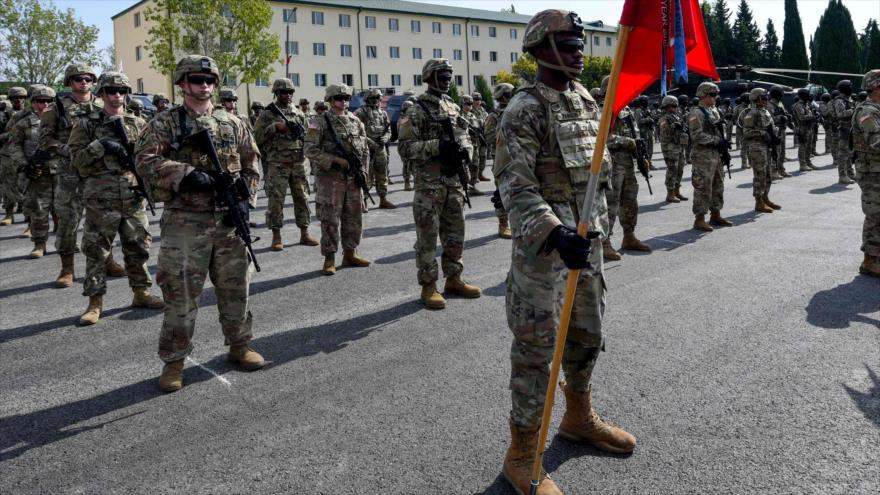 Militares estadounidenses asisten a la ceremonia de apertura de ejercicios militares de la OTAN en Georgia, 7 de septiembre de 2020. (Foto: AFP)