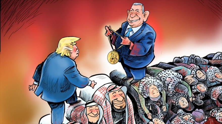 El sitio web del Líder iraní publica una caricatura satirizando la normalización de relaciones árabe-israelí mediada por EE.UU. Foto: (Khamenei.ir)