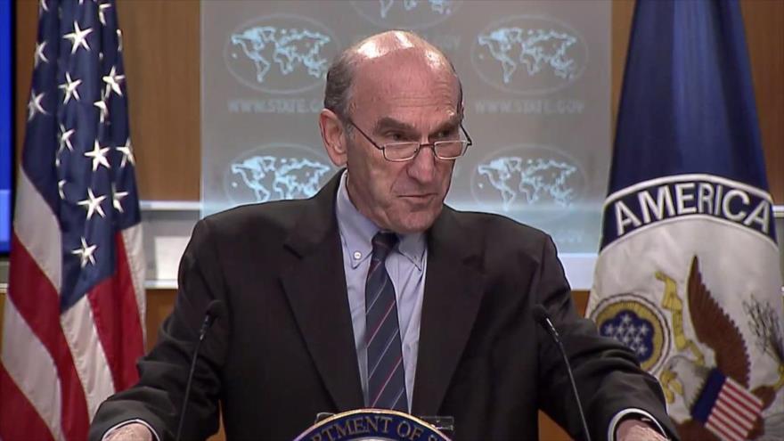 El enviado especial de EE.UU. para Irán y Venezuela, Elliott Abrams, en una rueda de prensa.