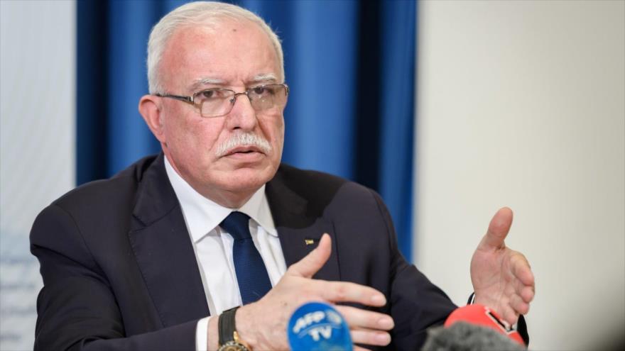 El canciller palestino, Riad al-Maliki, en una rueda de prensa en la sede de la ONU en Ginebra, 26 de febrero de 2020. (Foto: AFP)
